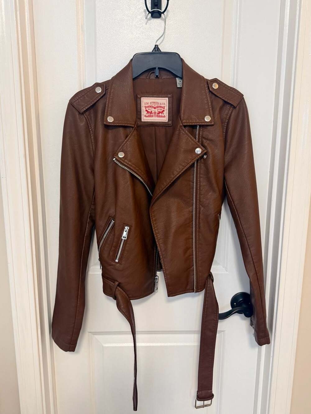 Levi's Brown Faux Leather Moto Jacket with Belt Medium